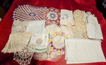 VERY Large Assortment Of Doilies, Table Cloths, Curtains And More
