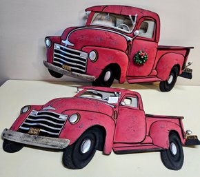 Assort. Of Old Red Truck Decor Incl Metal Wall Hangings And Truck Quilt (new)