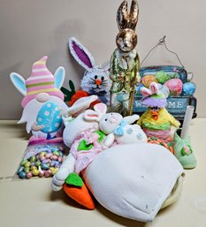 Assort. Easter/spring Decor Incl Plush Bunnies, Set Of Bunny Figurines( 21.5' Tall) And More (see Photos)