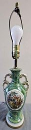 Vintage Victorian Couple Motif Green Porcelain Gold Plated Table Lamp (tested)