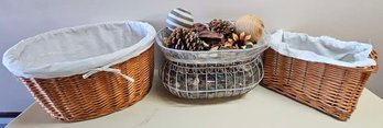 Wire Centerpiece With Potpourri With Two Wicker Baskets