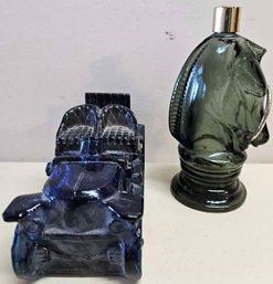 2 Avon VINTAGE After Shave Bottles. Stanley Steamer And Green Glass Horsehead.(see Photos)