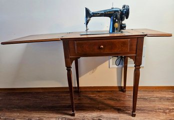 1955 Singer Sewing Machine With Cabinet Dual Operation Model 201 Tested