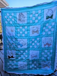 A Beautiful Handstitched Childrens Mint Green With Eyelet Edging Quilt