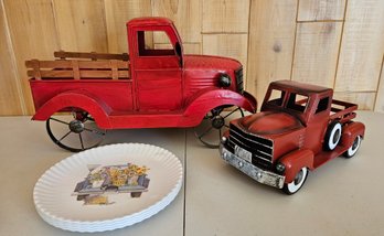Large Red Metal Truck Decor.