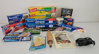 An Assortment Of Kitchen Musts Incl. Press Seal Wax Paper, Gallon Baggies And More