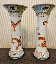 Cute Vintage Chinese Famille Rose Porcelain Candleholders