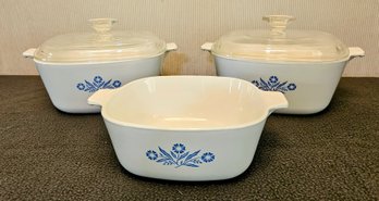 3 Corning Baking Dishes W Glass Lids