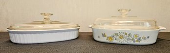 2 Ceramic Corning Ware Baking Dishes W Glass Lids