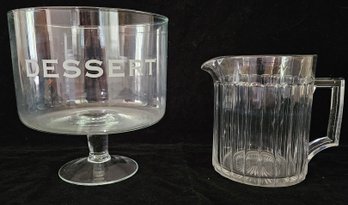 Fun Serving Set: Clear Over Sized Trifle Pedestal Dessert Bowl & Antique Pressed Glass Pitcher