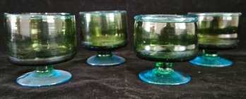 Cool Green Vintage Luminarc Cavalier Glass Dessert Set With Blue Bottoms