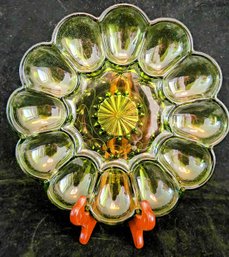 Vintage Green Glass Deviled Egg Platter