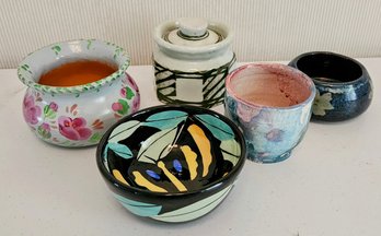 Assorted Decorative Bowls And Containers Including Ceramic Honey Crock