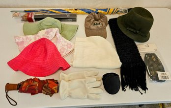 Assorted Accessory Lot Incl Hats, Scarves, Gloves And Umbrellas