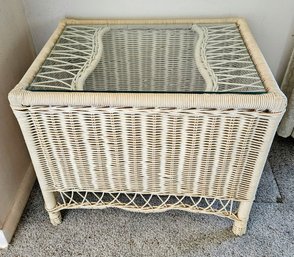 Off-white Wicker Table With Glass Top