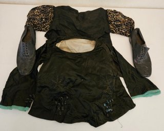 2 Vintage Dress Bodices Incl Sequins And Pair Of Black Shoes