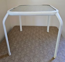 Glass Outdoor End Table With Metal Legs