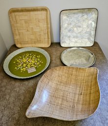 Assorted Trays And Serving Dishes Incl. Abaca, Grainware, Stainless Faberware