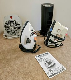 Lot Of Irons, Small Fan And Heater