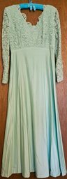 Gorgeous Mint Green Empire Waste Long Sleeved Lace Top Dress (Medium)