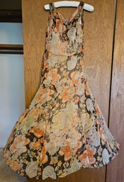 Brown Handmade Floral Sheer Dress W Pink Slip And Pearl At Neckline