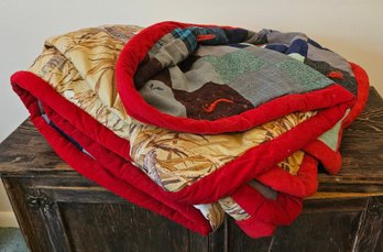 Red Handmade Patch Quilt And Wool Blanket