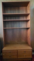 Teak Wood Mid Century Modern Scandinavian Bookcase With 4 Drawers