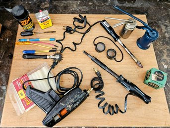 Soldiering Irons, Glue Gun, Glue Sticks, Grease Cans, Solder And More