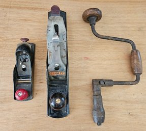 2 Planes And Hand Crank Drill Including A Stanley