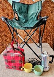 Cute Coffee Percolator W 2 Cups & Red Plaid Carrying Case (Empire Ware)