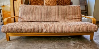 Nice Brown, Tan, Mauve And Peach Futon With Woven Fabric