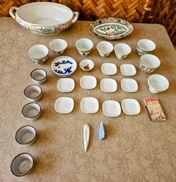 Asian Sake Cups, Saucers, Serving Dish And More.