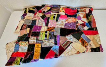 Fantastic Late 1800's Historical Crazy Quilt With Historical Ribbons