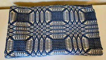 Beautiful Blue Antique Woven Coverlet