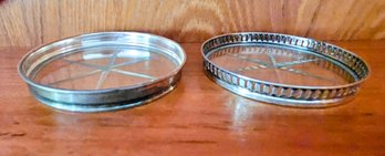 9 Vintage Glass Coasters With Sterling Silver Rims