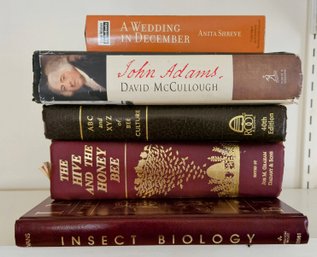 Lot Of Books Including John Adams,  Entomology Books And A Book On Tape, Romance.