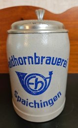 Vintage Ceramic Beer Stein German Brewery With Pewter Lid