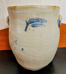 Antique M.C Webster & Son Hartford Crock '2' With Blue Highlights 1840-1857