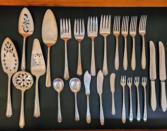 An Assortment Of Various Silverplate/tudor Flatware With Serving Pieces (24)