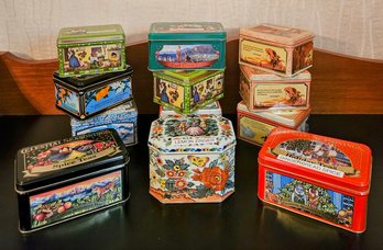 A Collection Of Vintage Tea Tins Of Mostly Celestial Seasonings