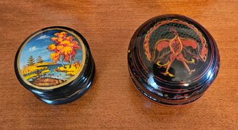 Vintage Asian And Russian Trinket Boxes With Black Lacquer