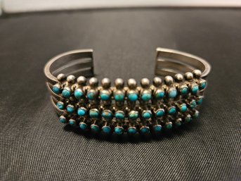 Vintage Sterling Turquoise Row Cuff Bracelet 37g  Tested