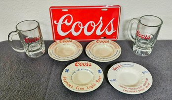 Vintage Coors Ceramic Ashtrays And Beer Mugs