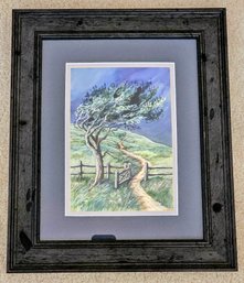 A Print By NJ Wiley A Lonely Wind In Dark Wooden Frame