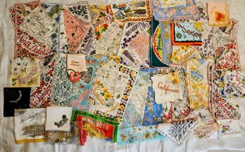 A Large Assortment Of Vintage  American States Souvenir Hankies