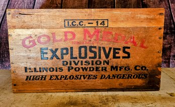 Vintage Gold Metal Explosives Division IL Powder Crate Shadow Box