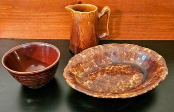 3 Vintage  Bennington  Pottery, Pitcher Bowl Serving Dish