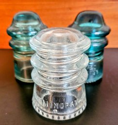 3 Vintage Electrical Insulators 1 Clear Two Blue