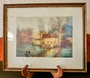 Signed Marcel Angis Colored Etching Framed