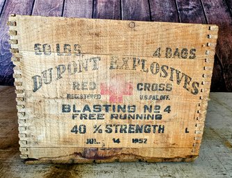 Vintage Red Cross Dupont Explosives Crate W/ Ducktail Edges